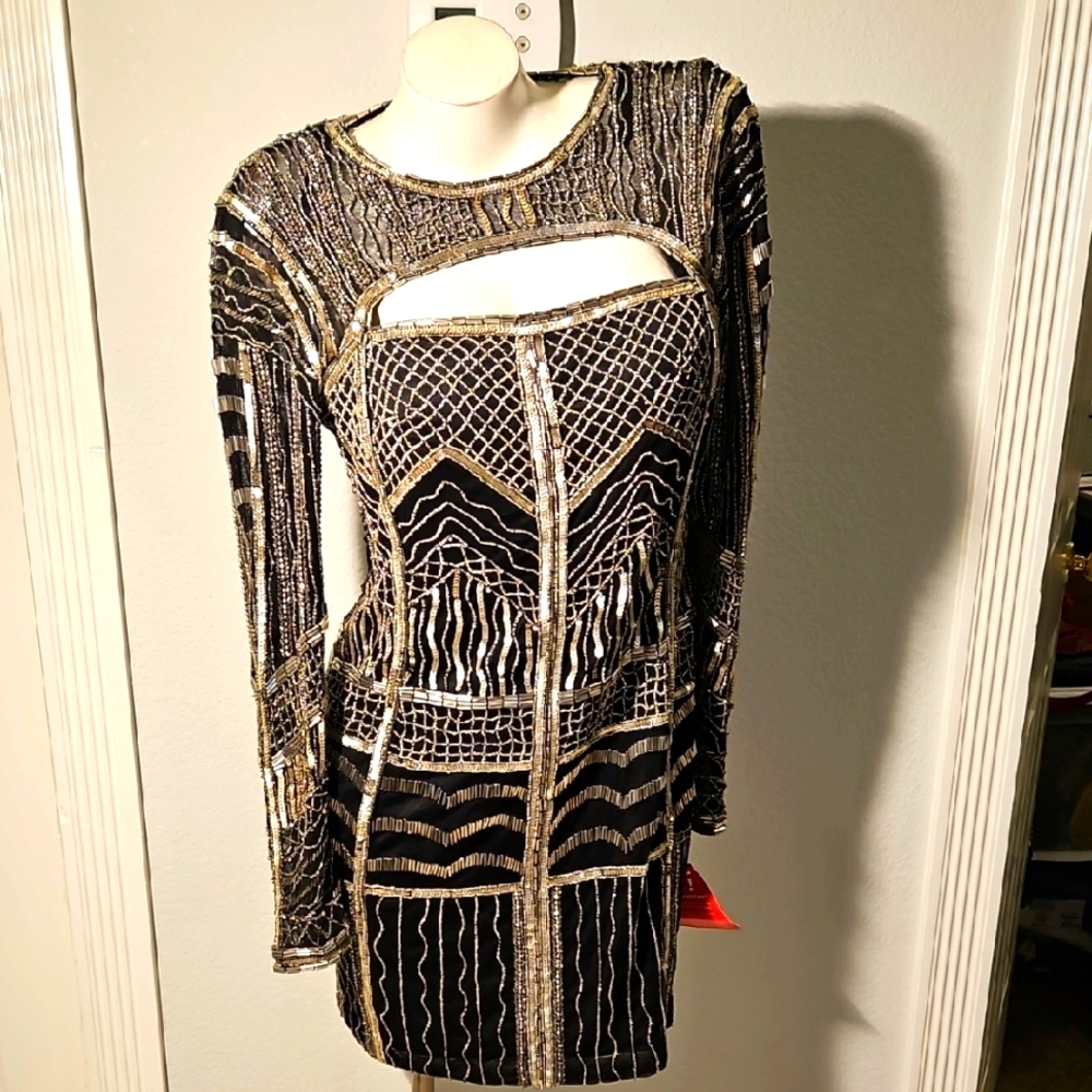 Nikki Black & Gold Beaded Dress